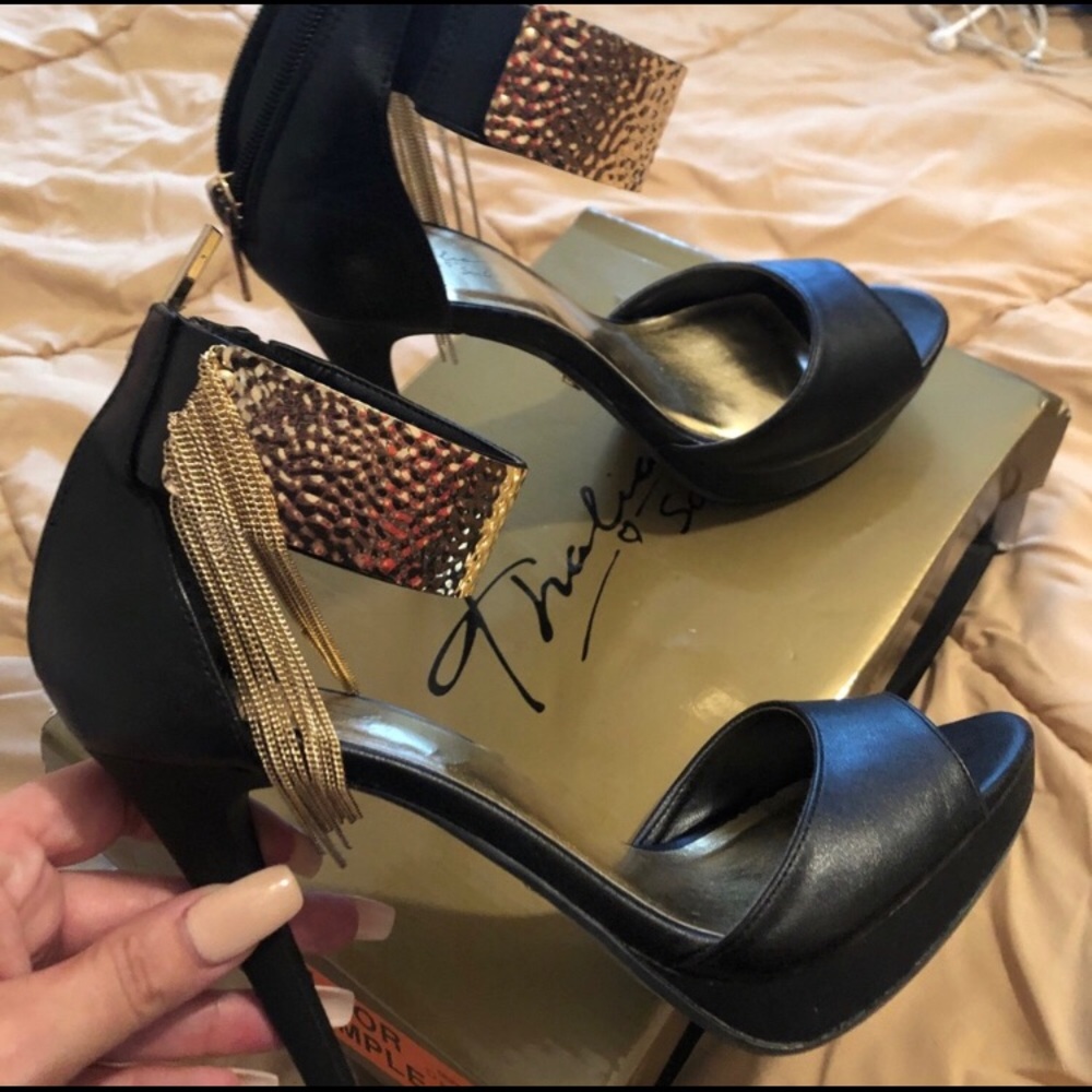 Brand new Thalia Heels black with gold